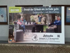 Werbeschild für Welt der Gartenmöbel von Eckstein Foliensysteme in Weißenburg!